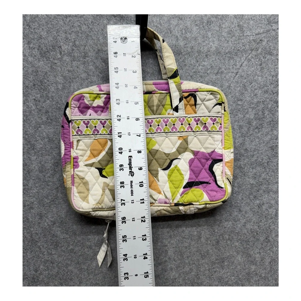 Vera Bradley Quilted Floral Tech Organizer Cosmetic Bag Purple Green Tan Heart
